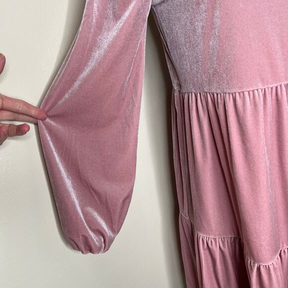 GAP Kids Velvet Dress XL Girls Tiered Antique Pink Peasant Long Sleeve Shift New - Picture 5 of 8